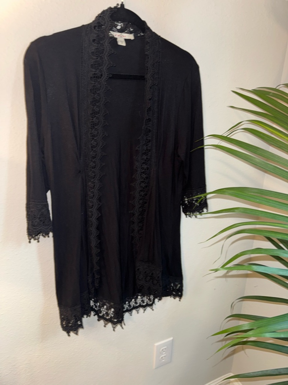 Fever Black Lace-Trim Open Front Shrug
